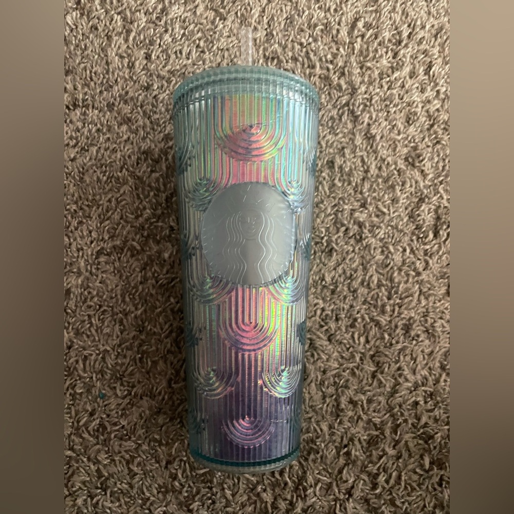 Starbucks Holographic Tumbler with Blue and Silver Hues